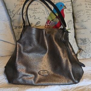 Metallic Black Coach Women's BagCoach Edie Shoulder Bag in Metallic Brass Gold L